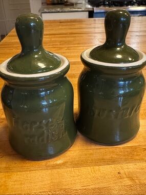 Vintage Green Hall China Ceramic Condiment Jars Set